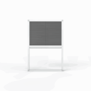 Fliegengitter Plissee Dachfenster nach Maß – 1-flügelig, Innenwandmontage, Frontalansicht, halb geöffnet, in weiß