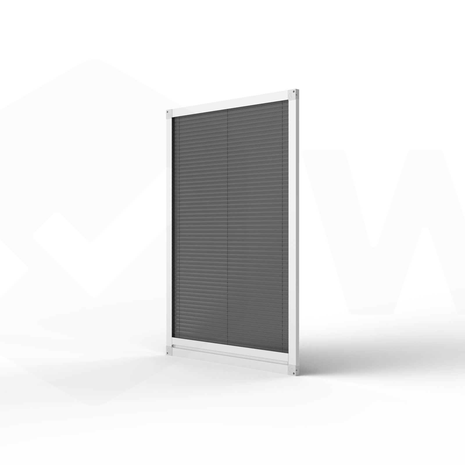 Fliegengitter Plissee Dachfenster nach Maß – 1-flügelig, Innenwandmontage, in weiß, perspektivische Ansicht, geschlossen