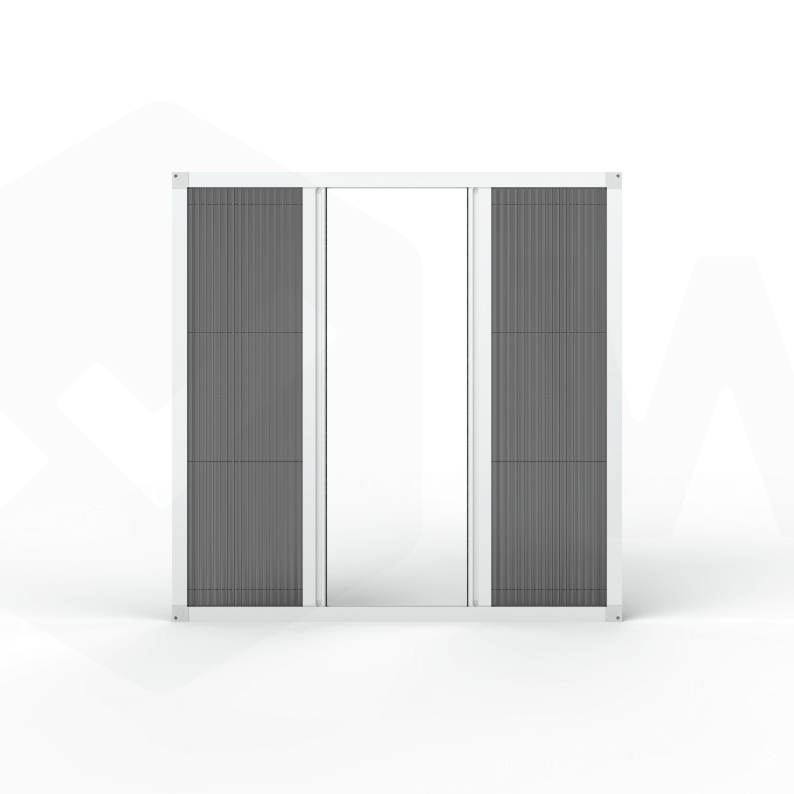 Fliegengitter Plissee Fenster nach Maß – 2-flügelig, Rahmenmontage, Frontalansicht, halb geöffnet, in weiß