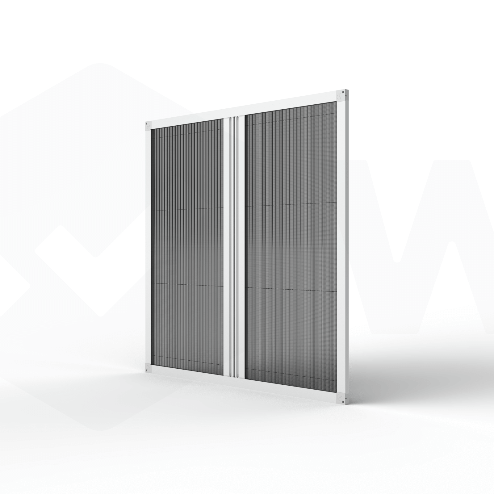 Fliegengitter Plissee Fenster nach Maß – 2-flügelig, Rahmenmontage, in weiß, perspektivische Ansicht, geschlossen