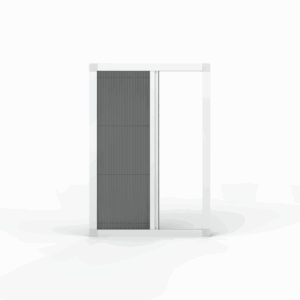 Fliegengitter Plissee Fenster nach Maß – Klemmmontage, Frontalansicht, halb geöffnet, in weiß