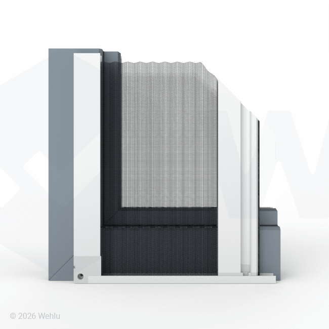 Rahmenmontage mit 10 mm Bodenschiene – frontale Einbausituation am Fenster